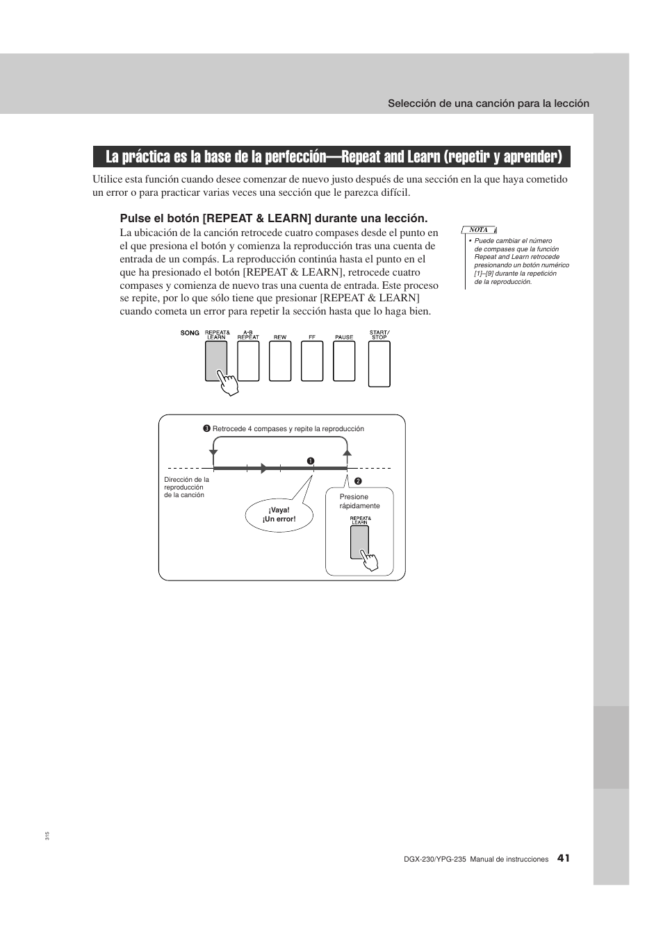 Repetir y aprender) | Yamaha DGX-230 User Manual | Page 41 / 128