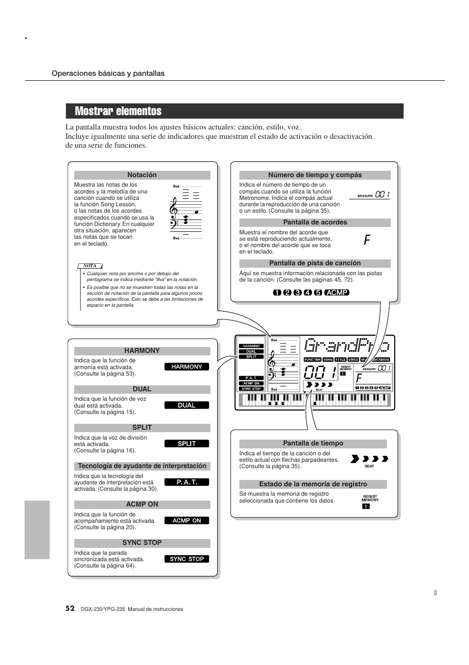 Mostrar elementos, Grandpno | Yamaha DGX-230 User Manual | Page 52 / 128