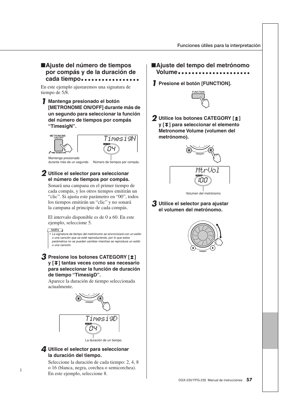 Timesign, Timesigd, Mtrvol | Yamaha DGX-230 User Manual | Page 57 / 128