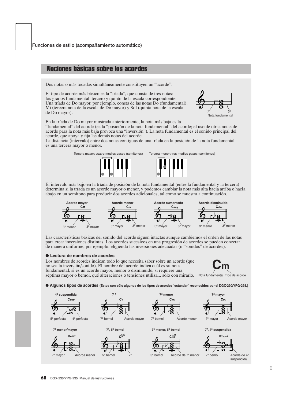 Nociones básicas sobre los acordes | Yamaha DGX-230 User Manual | Page 68 / 128