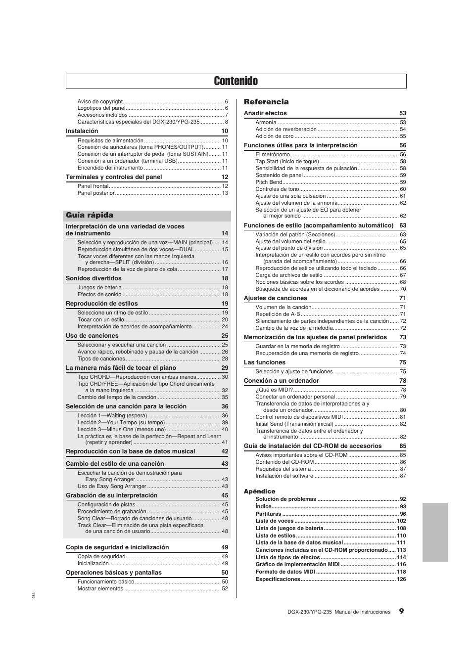 Yamaha DGX-230 User Manual | Page 9 / 128
