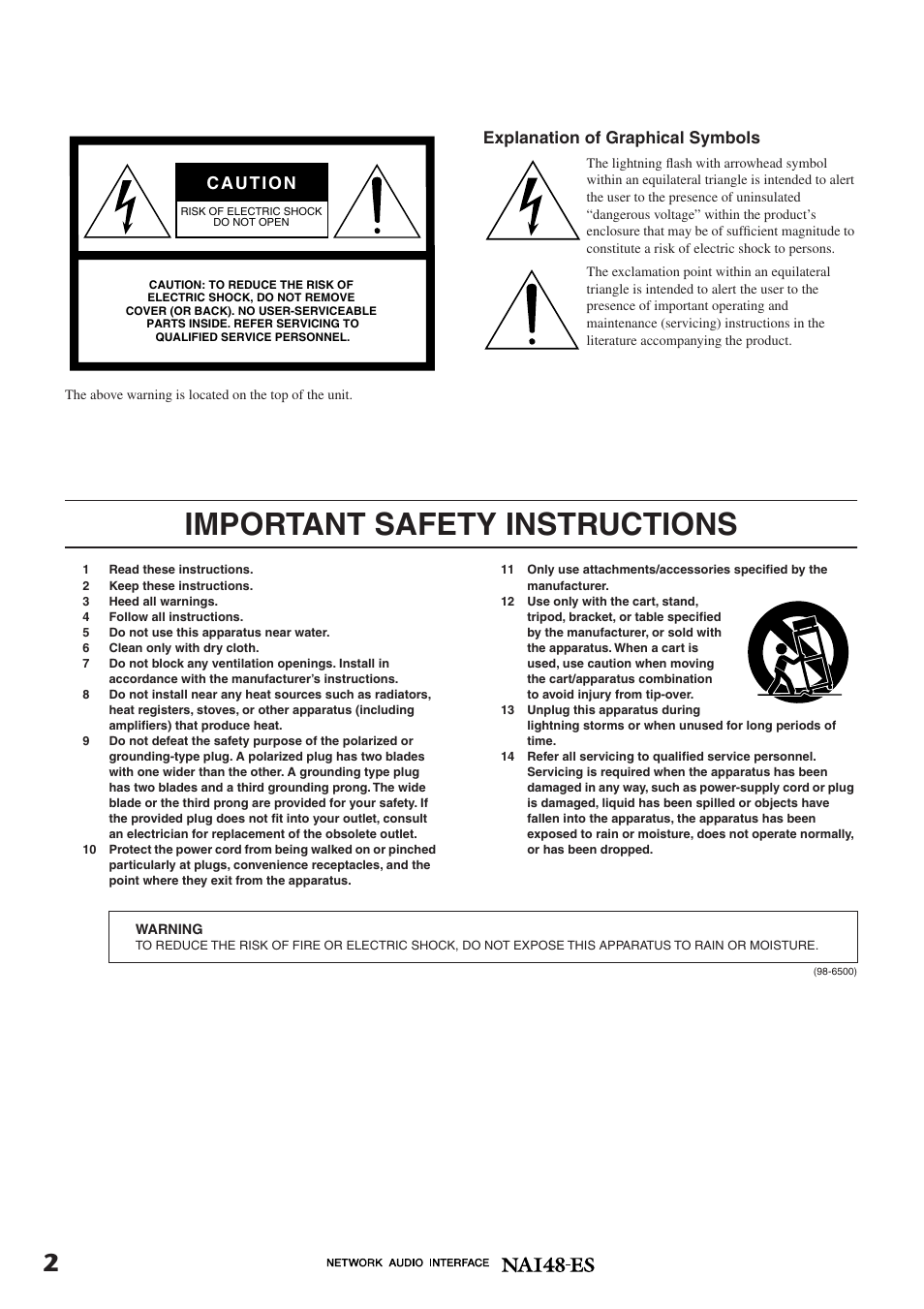 Important safety instructions | Yamaha NAI48-ES User Manual | Page 2 / 12