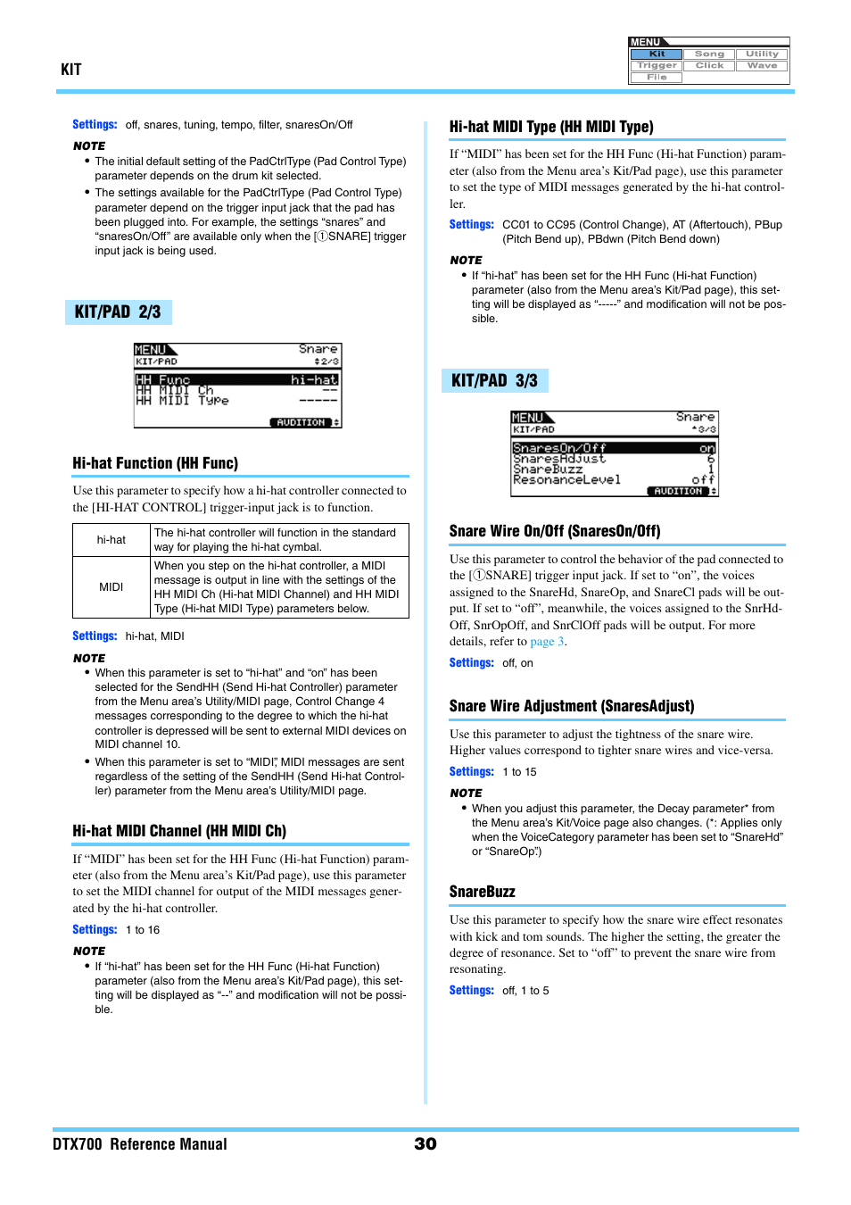 Kit/pad 2/3, Kit/pad 3/3 | Yamaha DTX700 User Manual | Page 30 / 69