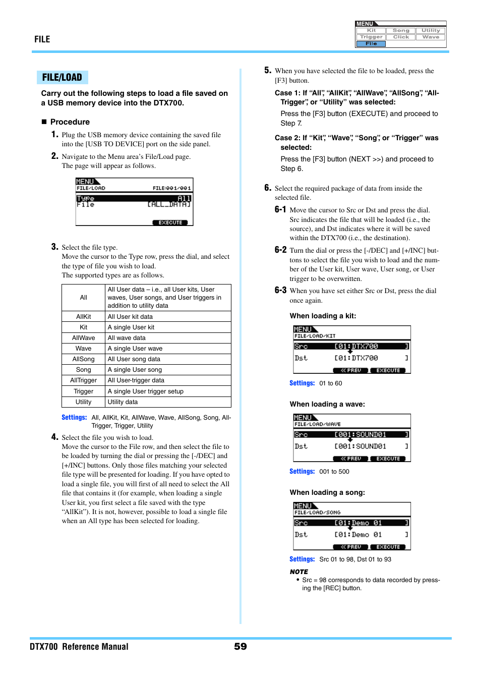 File/load, Load | Yamaha DTX700 User Manual | Page 59 / 69