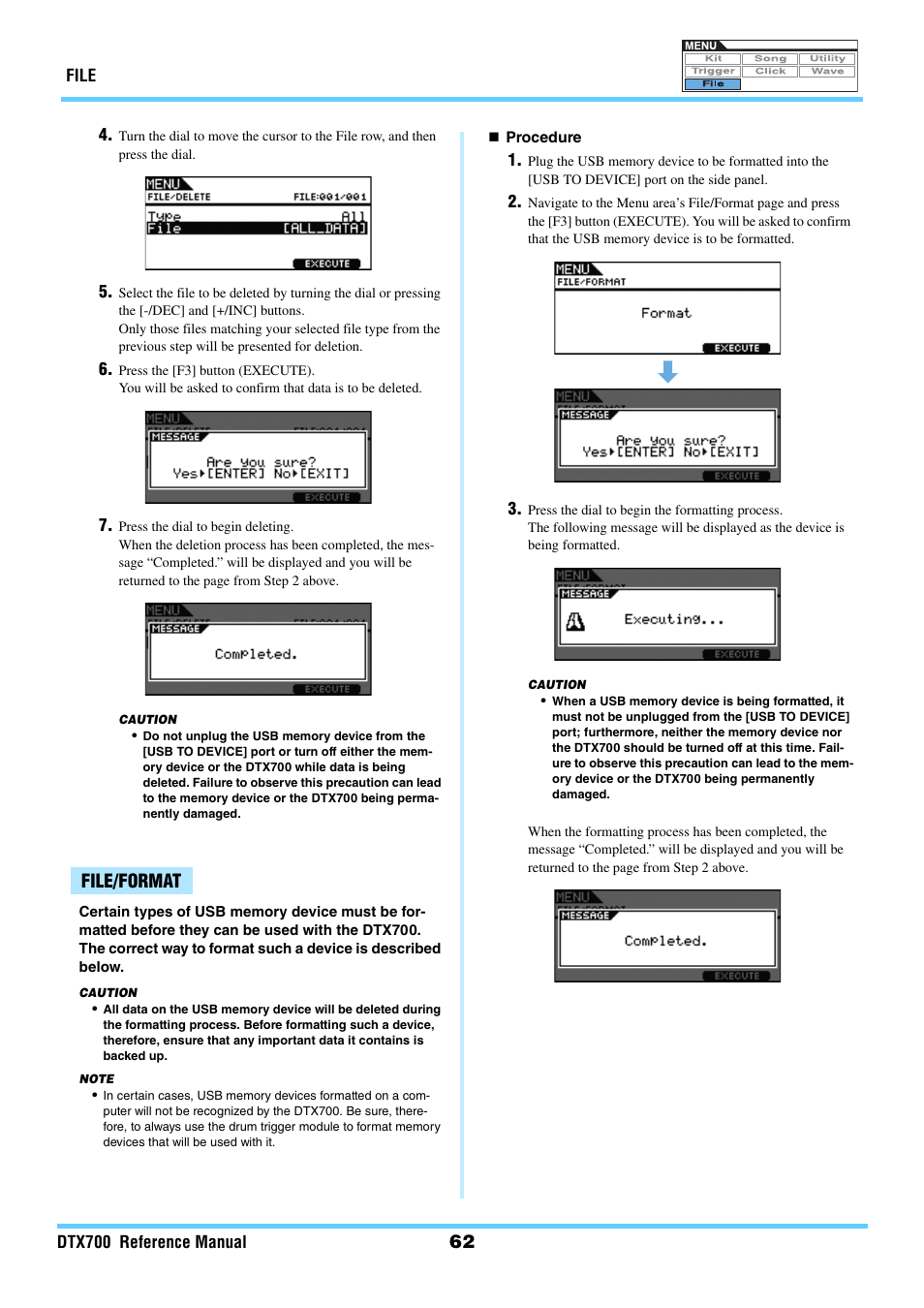 File/format, Dtx700, Format | Yamaha DTX700 User Manual | Page 62 / 69