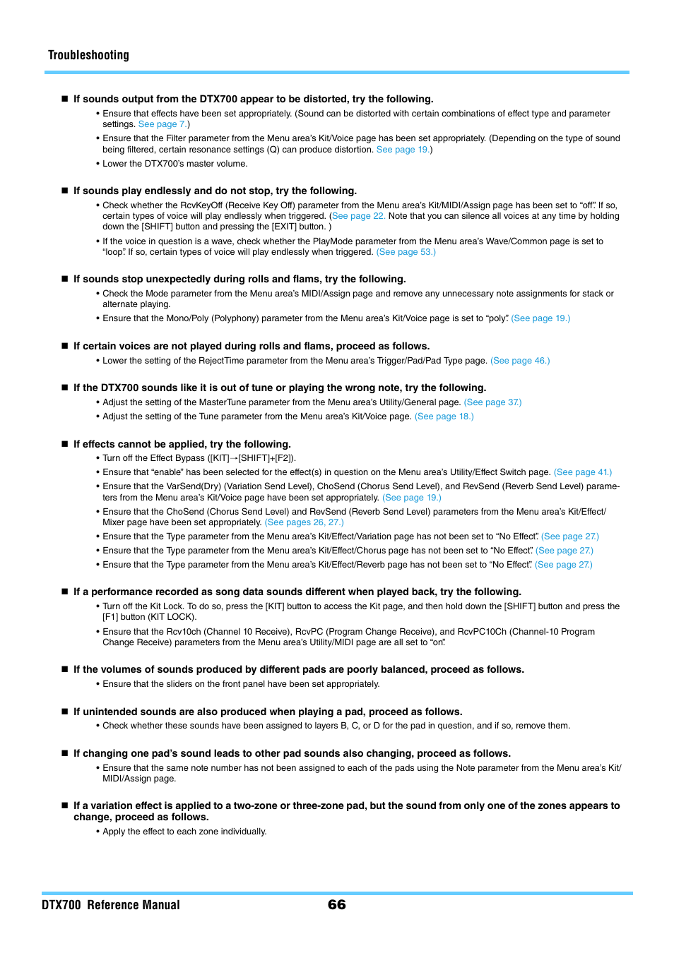 Troubleshooting dtx700 reference manual | Yamaha DTX700 User Manual | Page 66 / 69