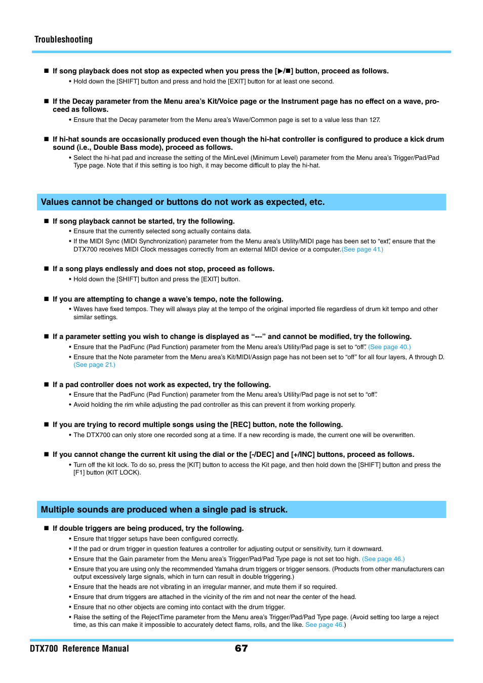 Troubleshooting dtx700 reference manual | Yamaha DTX700 User Manual | Page 67 / 69