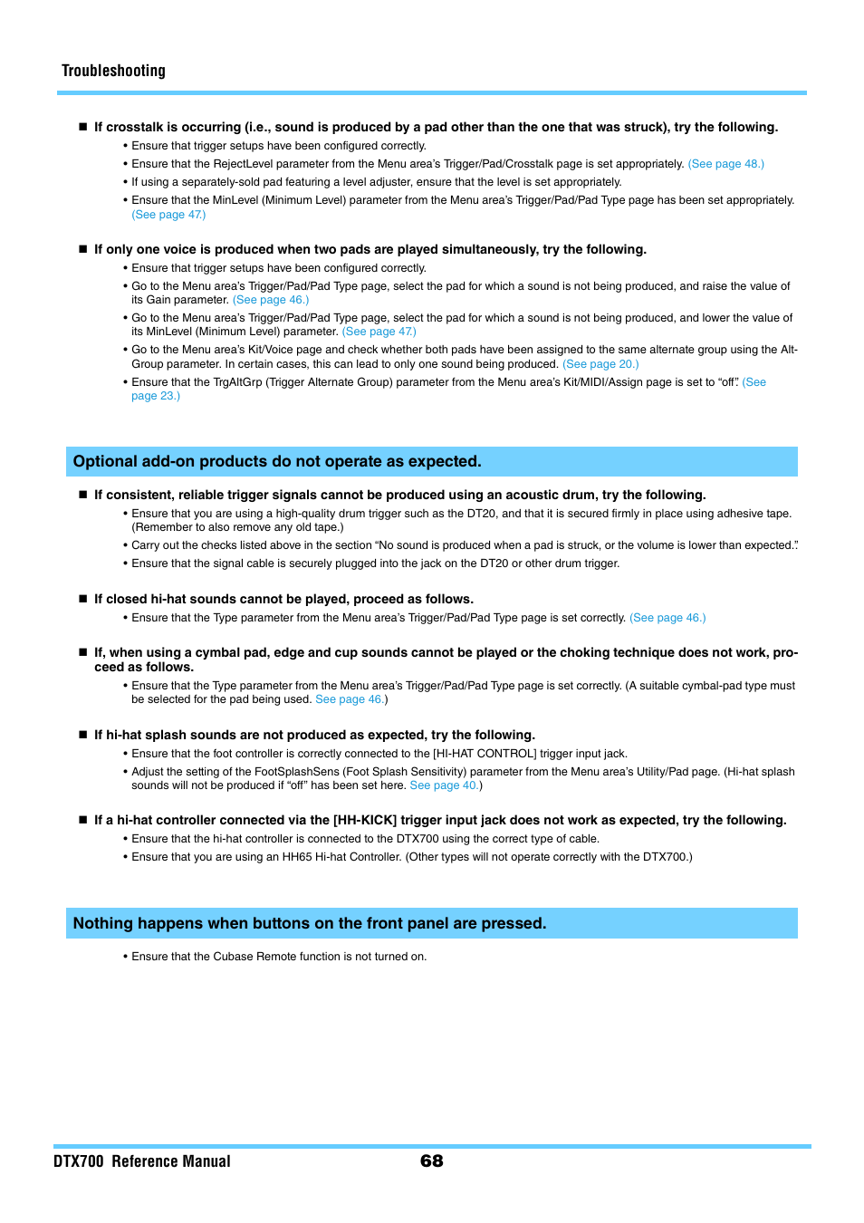 Troubleshooting dtx700 reference manual | Yamaha DTX700 User Manual | Page 68 / 69