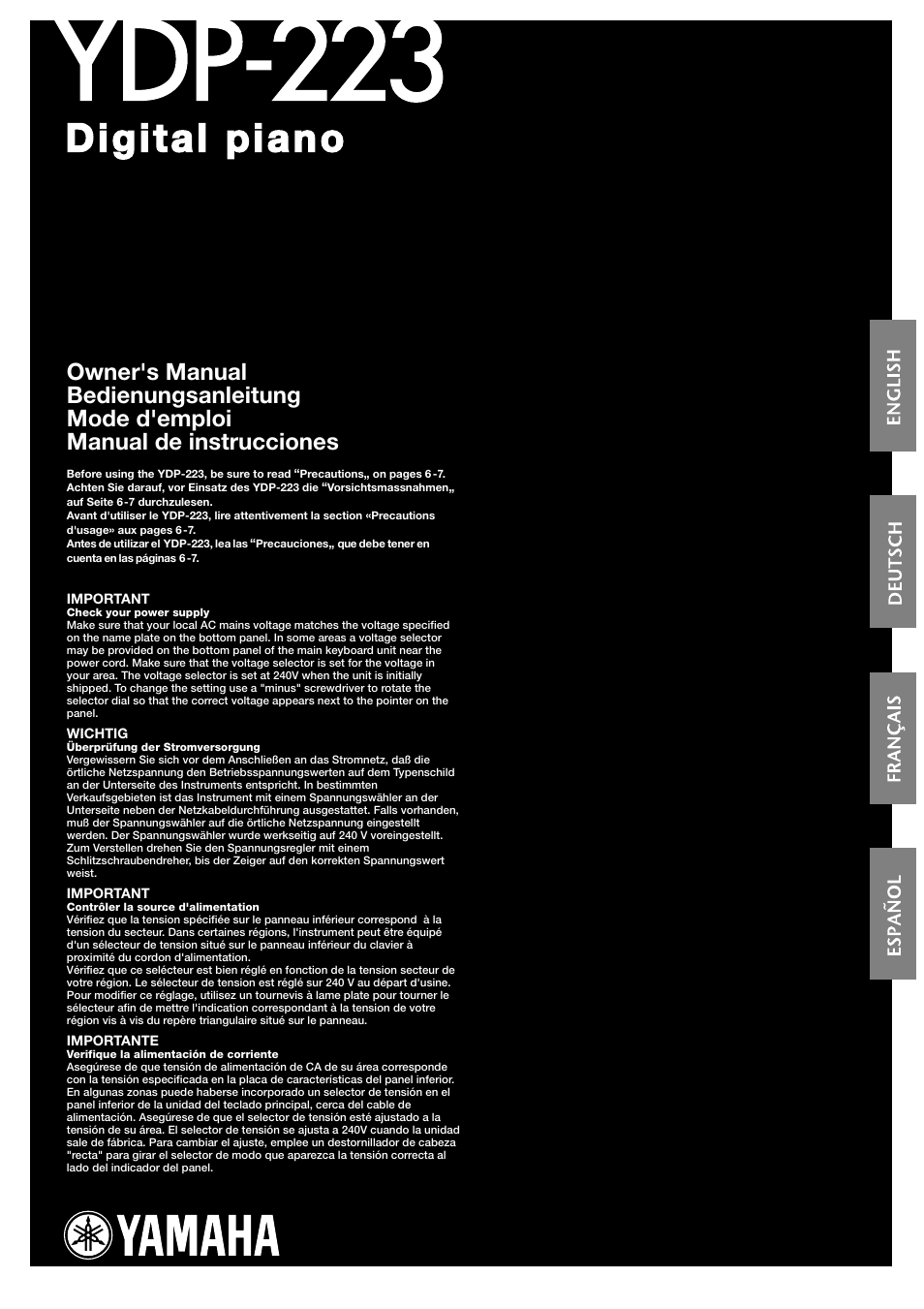 Yamaha Digital piano YDP-223 User Manual | 72 pages