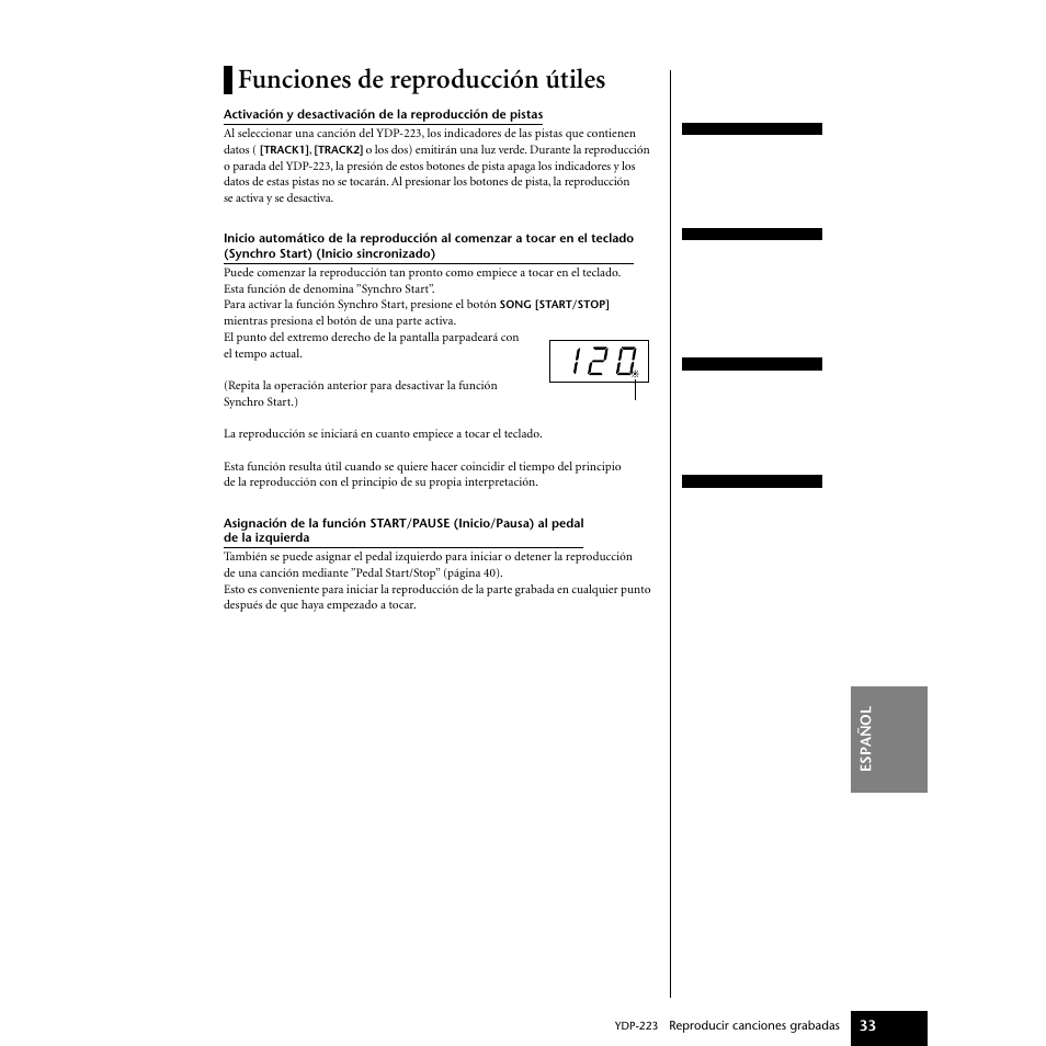 Funciones de reproducción útiles | Yamaha Digital piano YDP-223 User Manual | Page 33 / 72