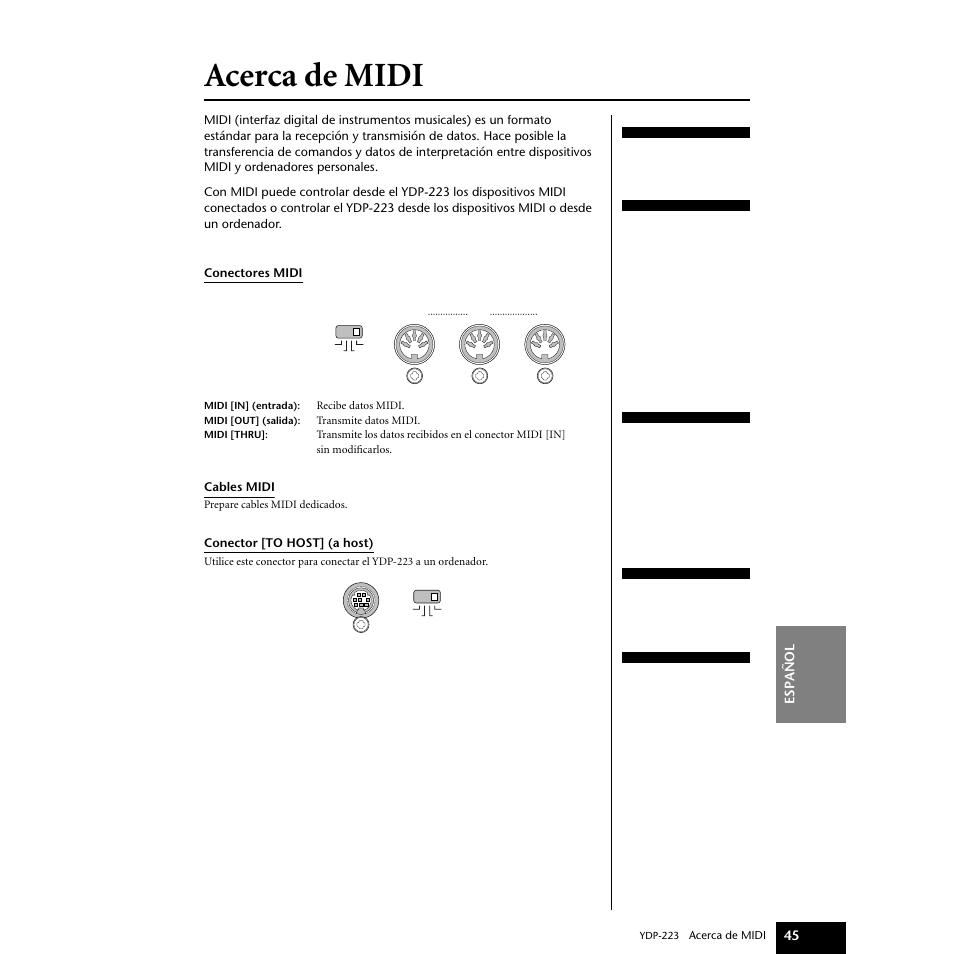 Acerca de midi, P45–51, Ginas 45 | Yamaha Digital piano YDP-223 User Manual | Page 45 / 72