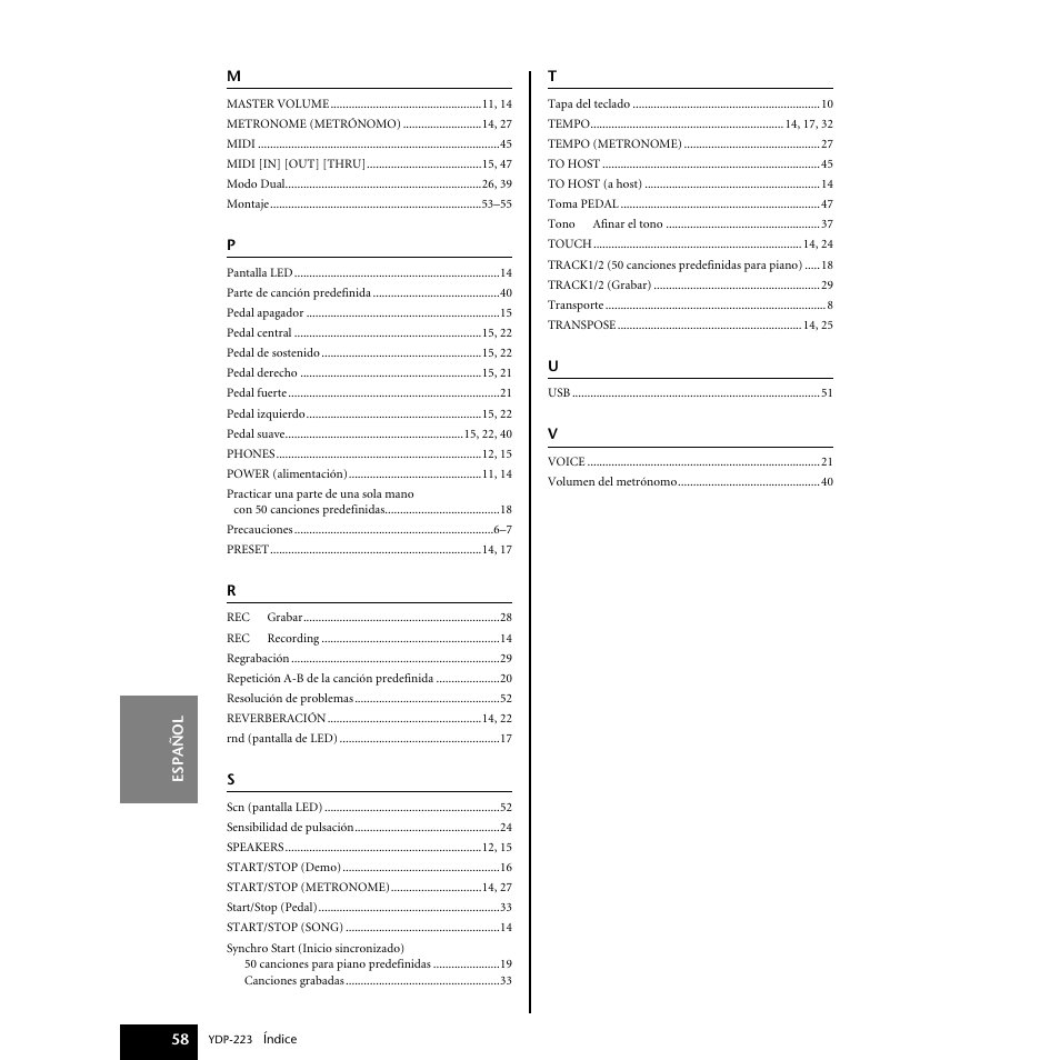 Yamaha Digital piano YDP-223 User Manual | Page 58 / 72