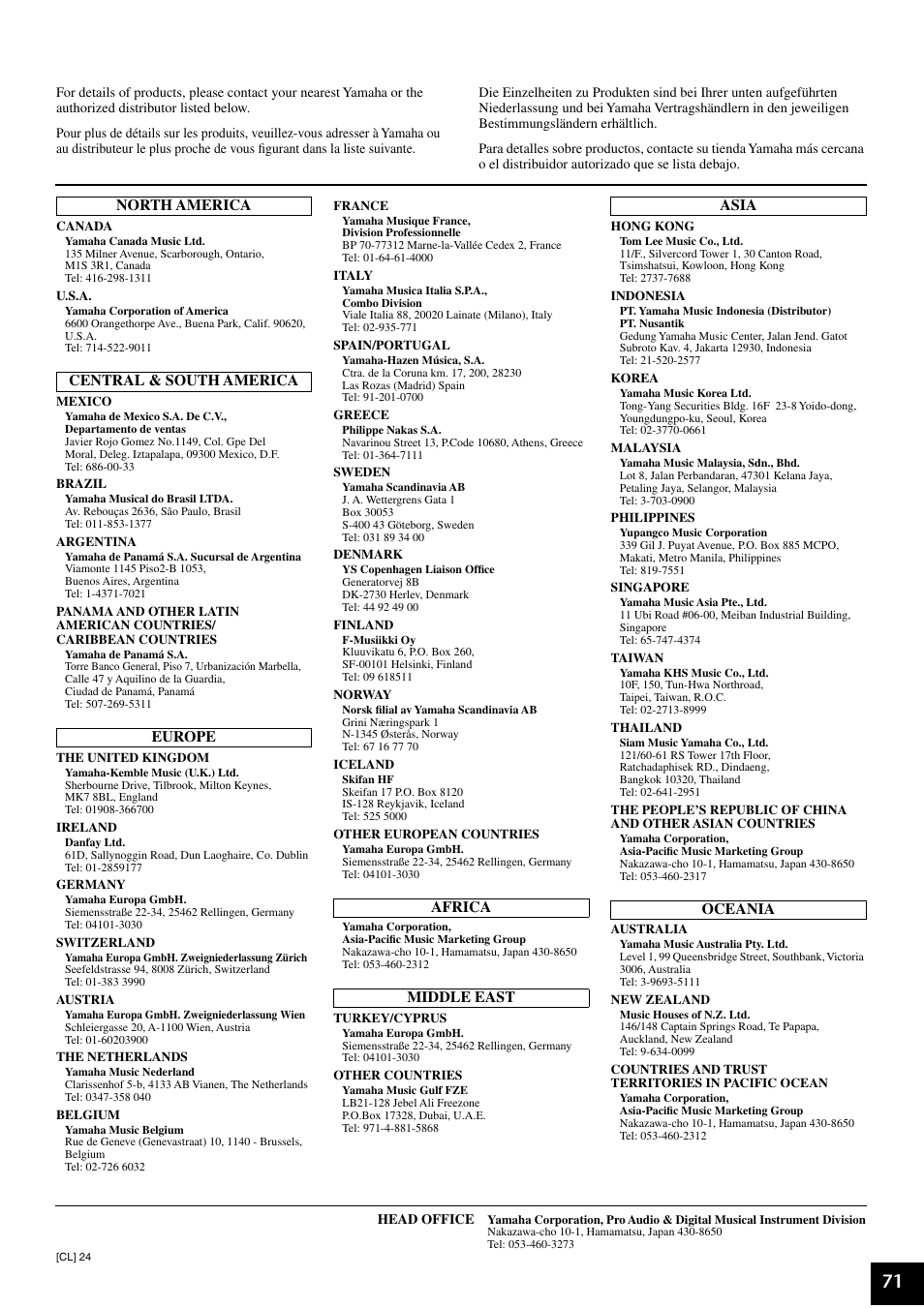 Yamaha Digital piano YDP-223 User Manual | Page 71 / 72