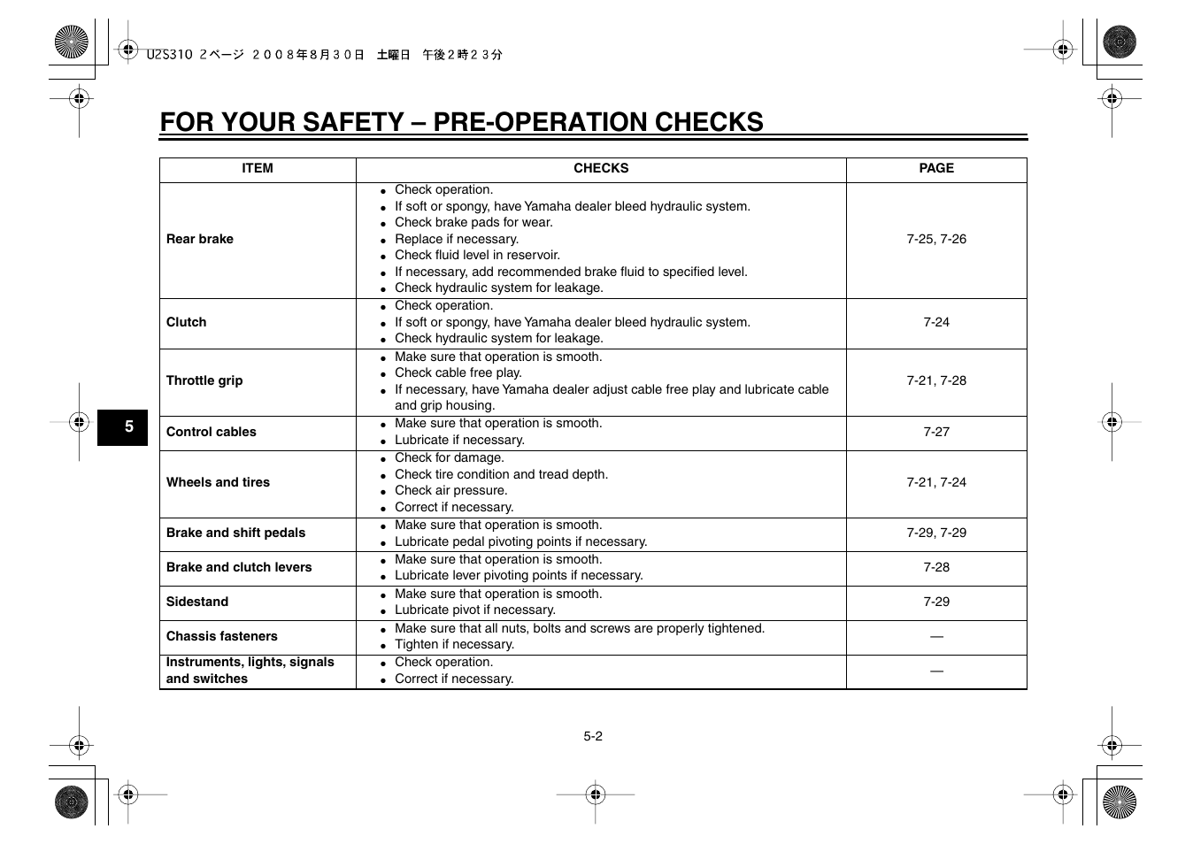 For your safety – pre-operation checks | Yamaha VMX17Y(C) User Manual | Page 46 / 114