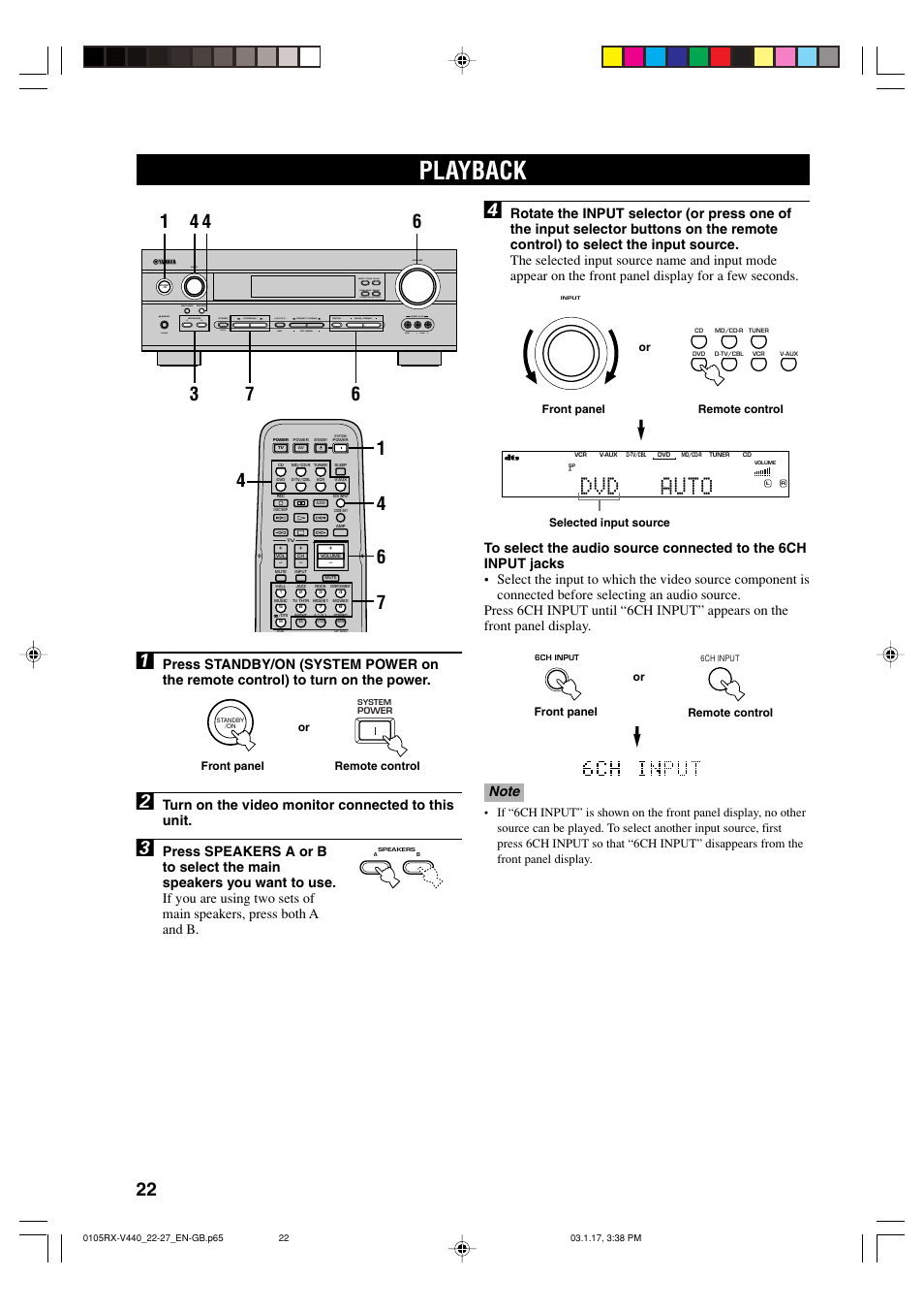 Basic operation, Playback, Dvd auto | Turn on the video monitor connected to this unit, Bass/treble control | Yamaha RX-V440RDS  EN User Manual | Page 24 / 63