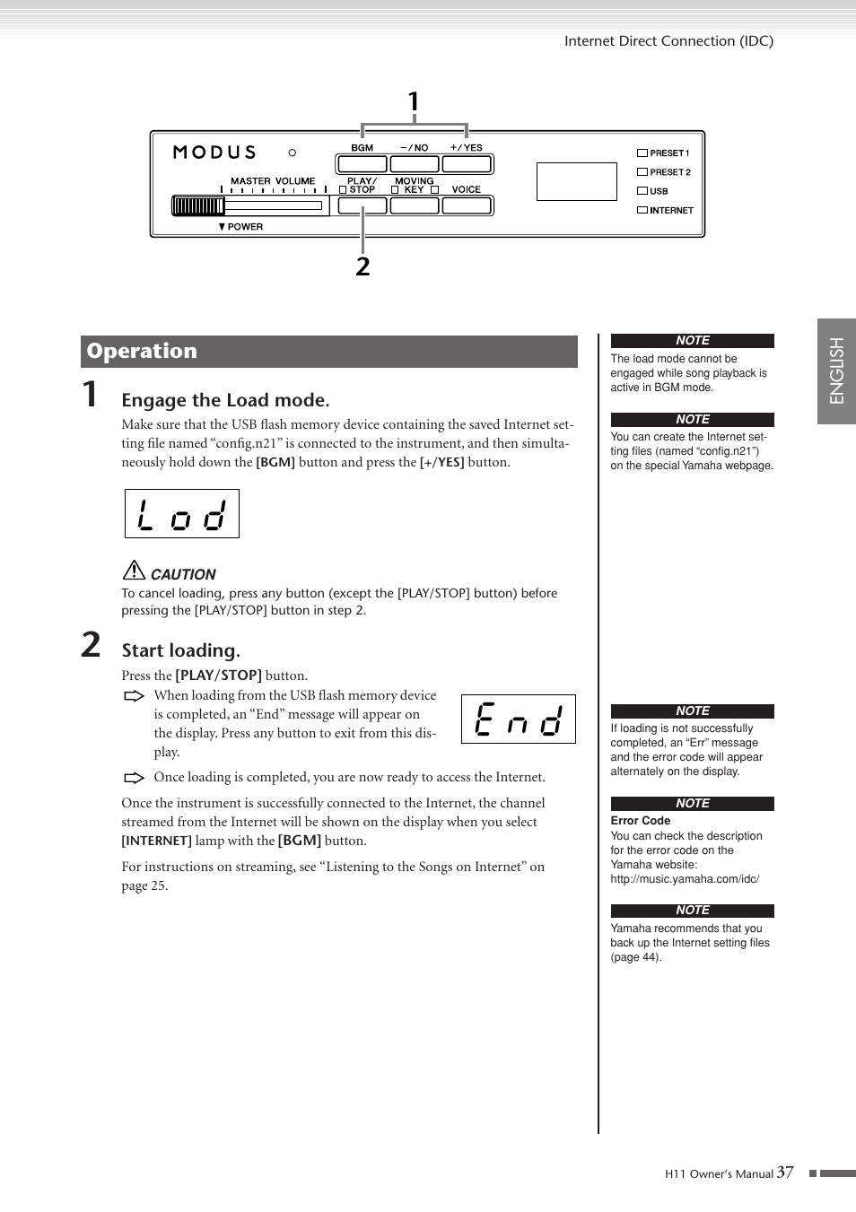 L o d, E n d, Operation | Yamaha H11 User Manual | Page 37 / 66