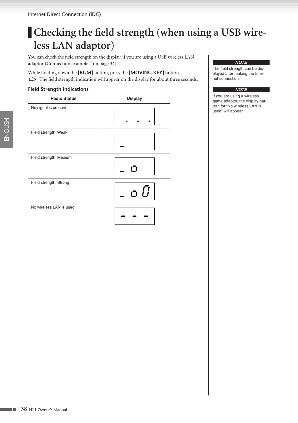 Checking the field strength, When using a usb wireless lan adaptor), _ _ o _ o 0 | Yamaha H11 User Manual | Page 38 / 66