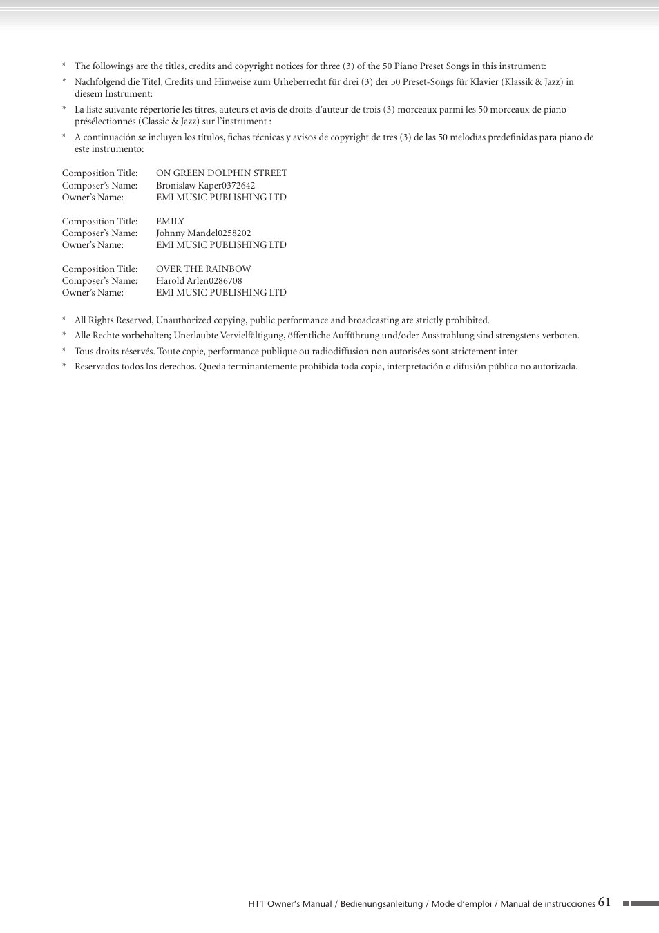 Yamaha H11 User Manual | Page 61 / 66