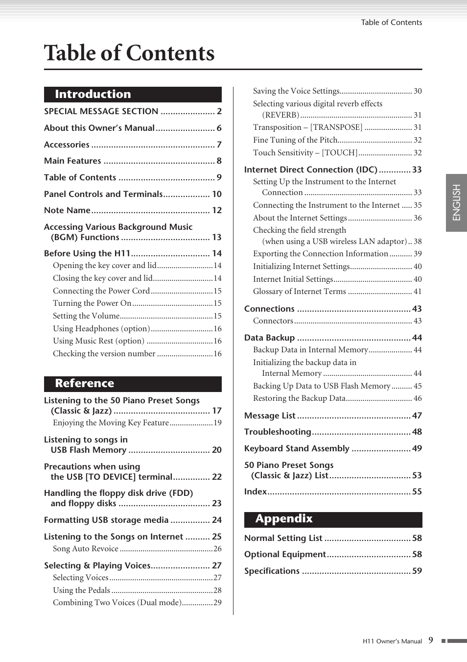 Yamaha H11 User Manual | Page 9 / 66