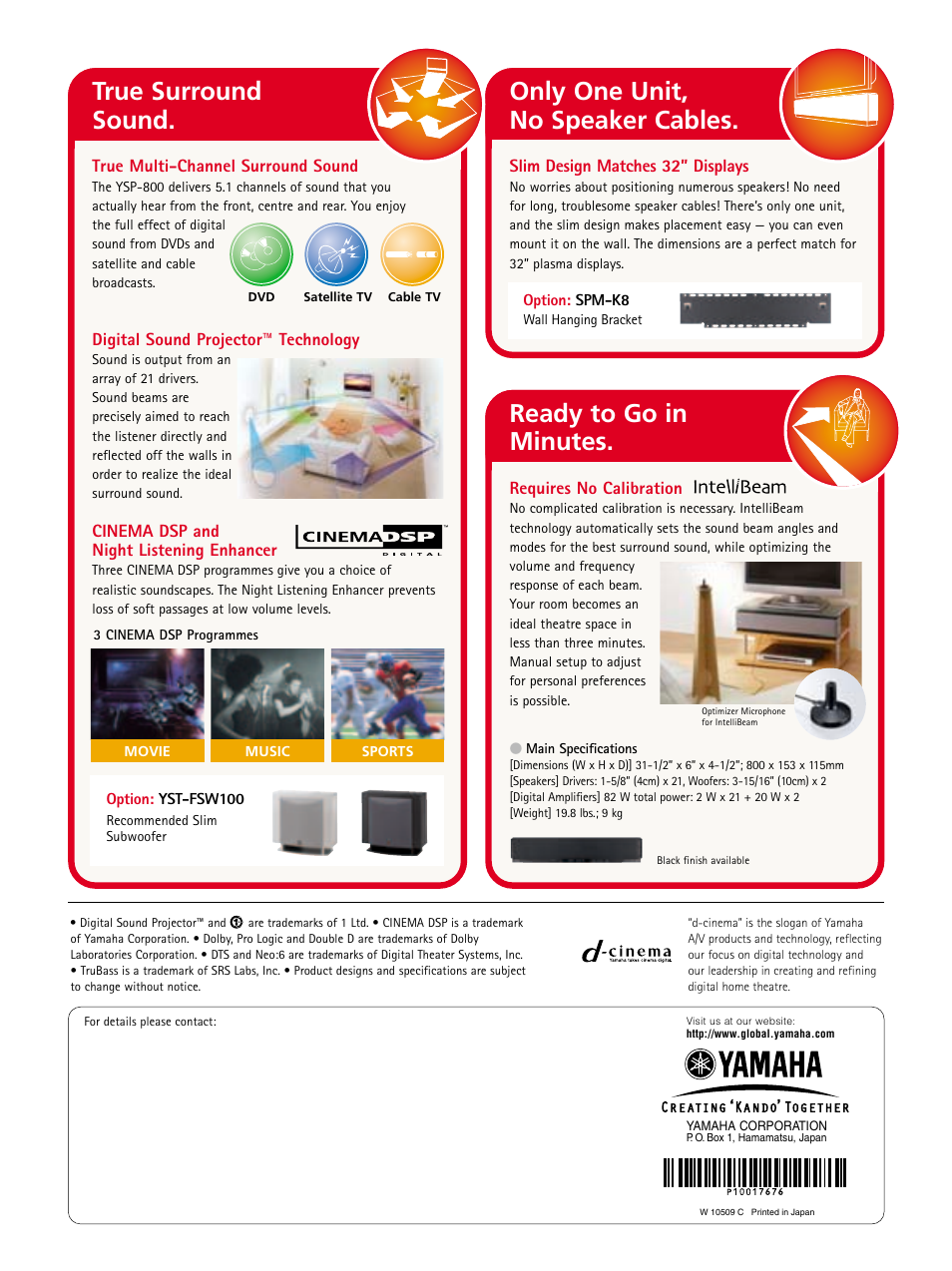 True surround sound | Yamaha Digital Sound Projector YSP-800 User Manual | Page 2 / 2