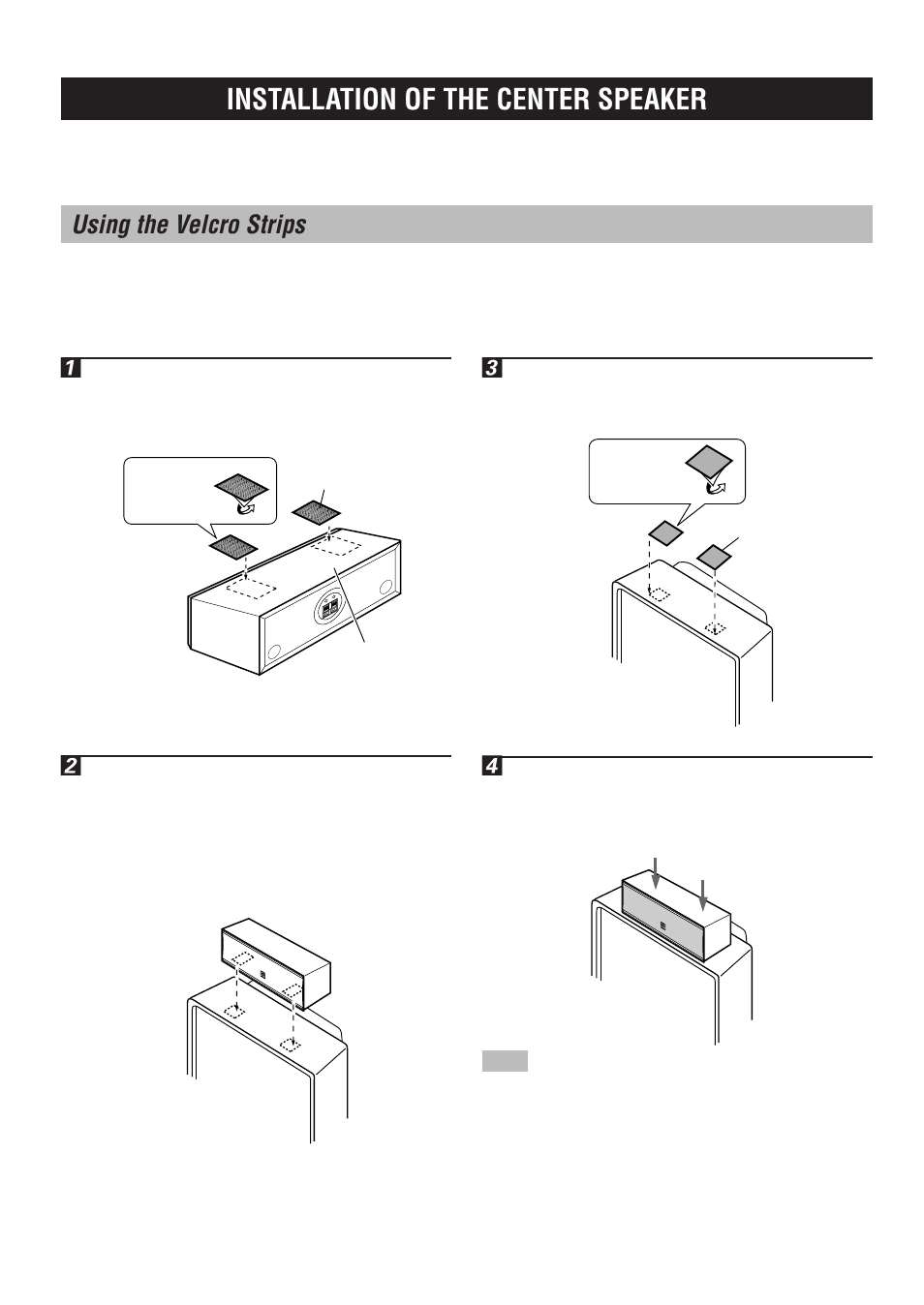 Installation of the center speaker, Using the velcro strips | Yamaha NX-SW10 User Manual | Page 10 / 15