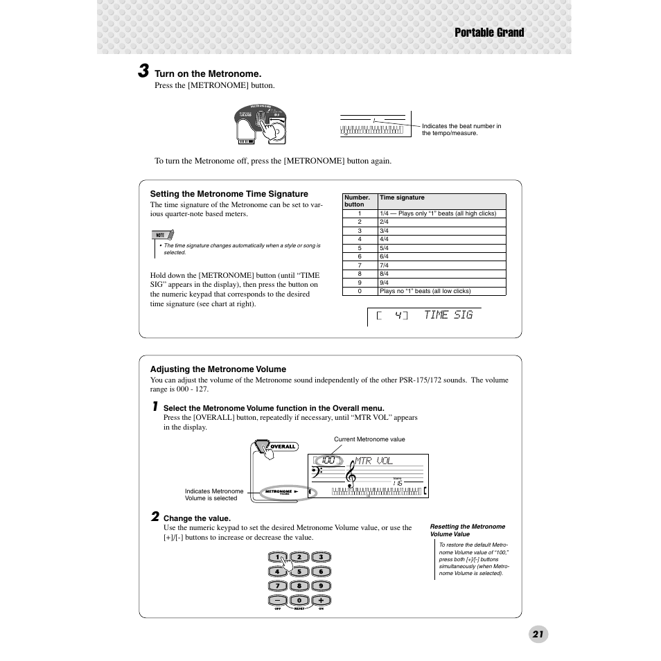 Portable grand, Time sig | Yamaha PSR-172  EN User Manual | Page 21 / 64