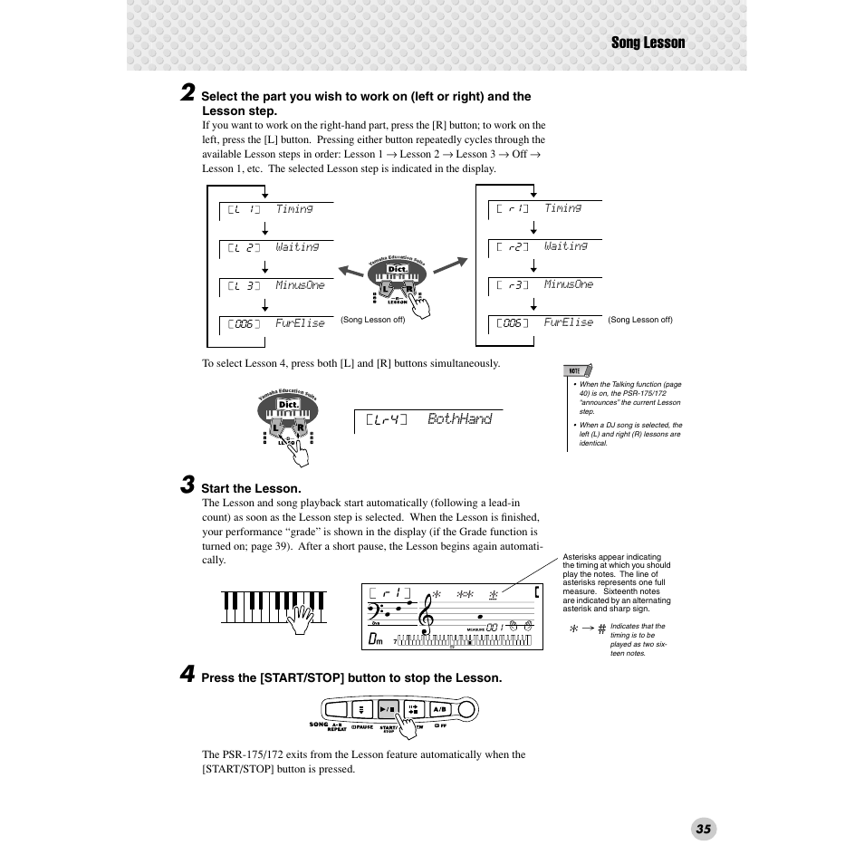 Song lesson | Yamaha PSR-172  EN User Manual | Page 35 / 64