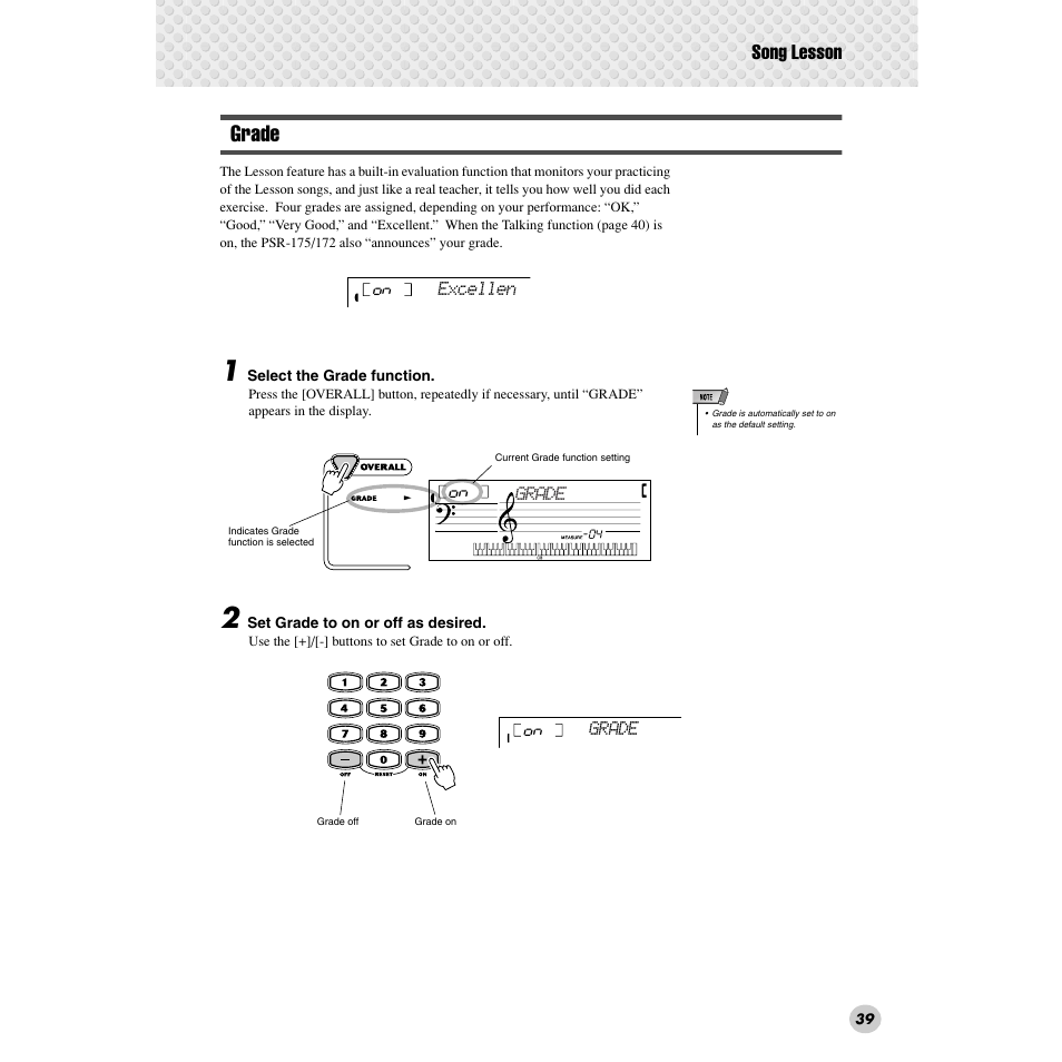 Grade, Es 39, Song lesson | Yamaha PSR-172  EN User Manual | Page 39 / 64