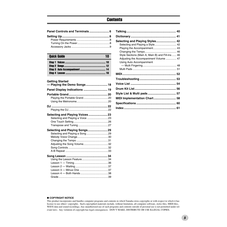 Yamaha PSR-172  EN User Manual | Page 5 / 64