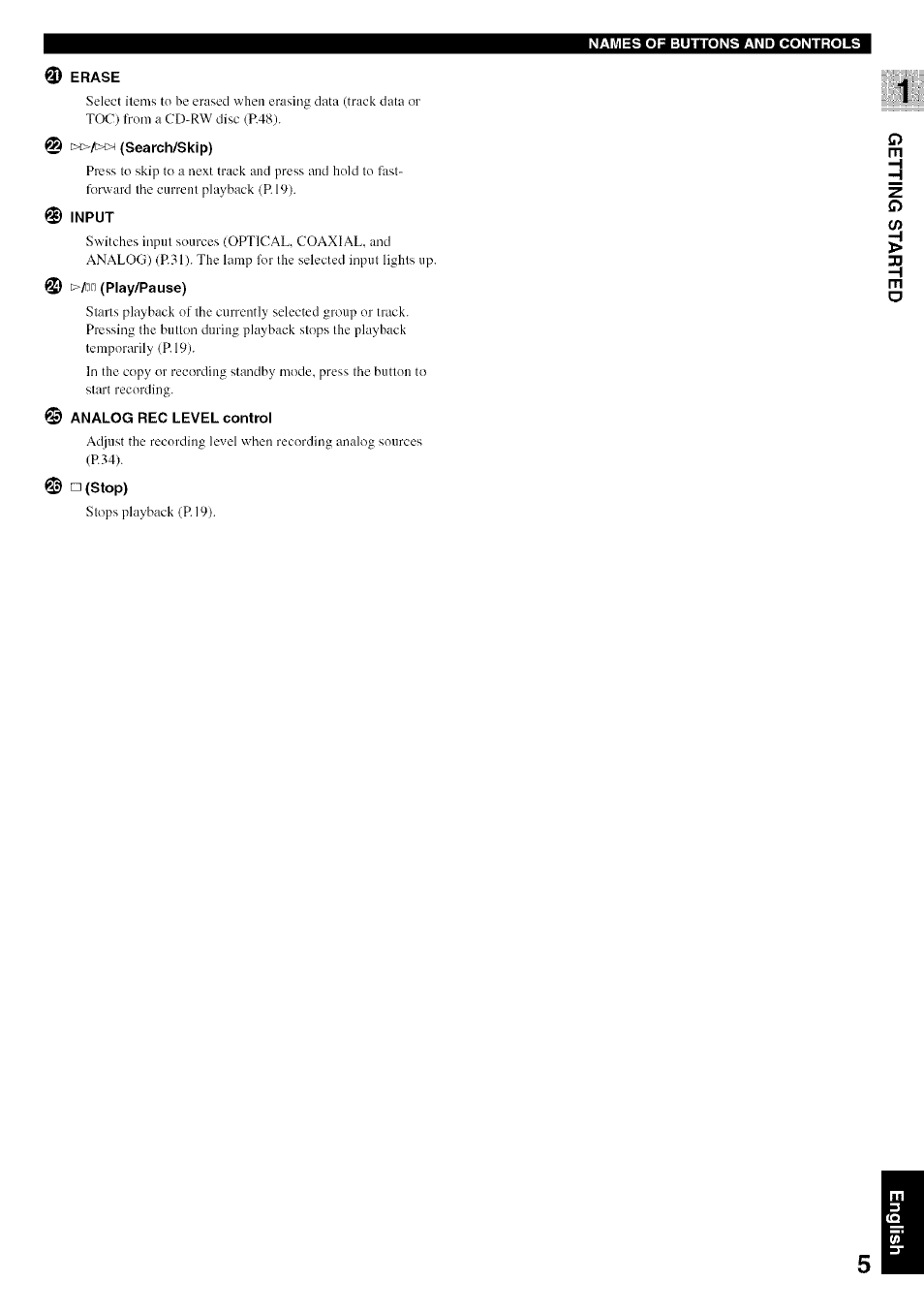 Erase, Input | Yamaha CDR-HD1500 User Manual | Page 11 / 90