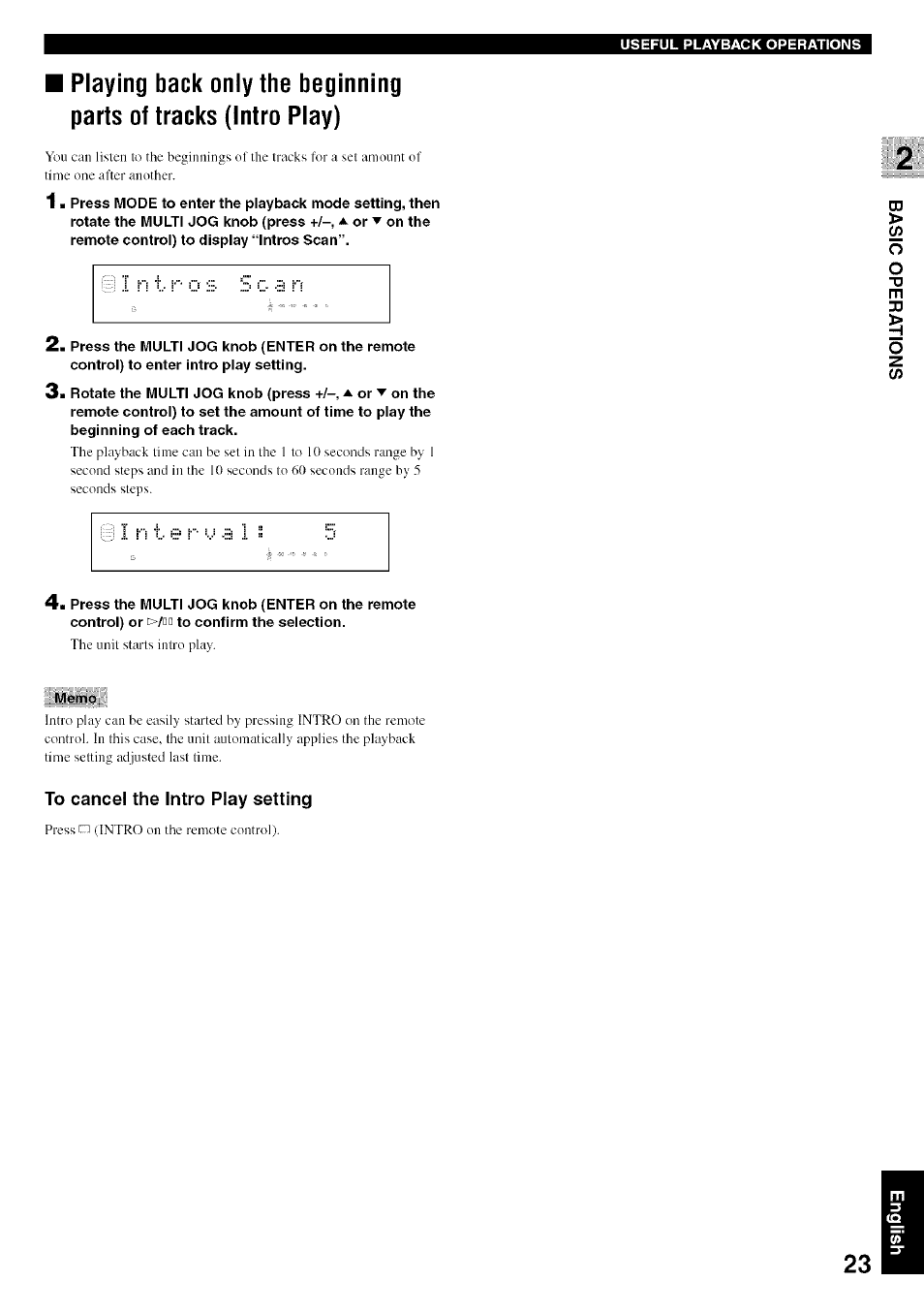 To cancel the intro play setting | Yamaha CDR-HD1500 User Manual | Page 29 / 90