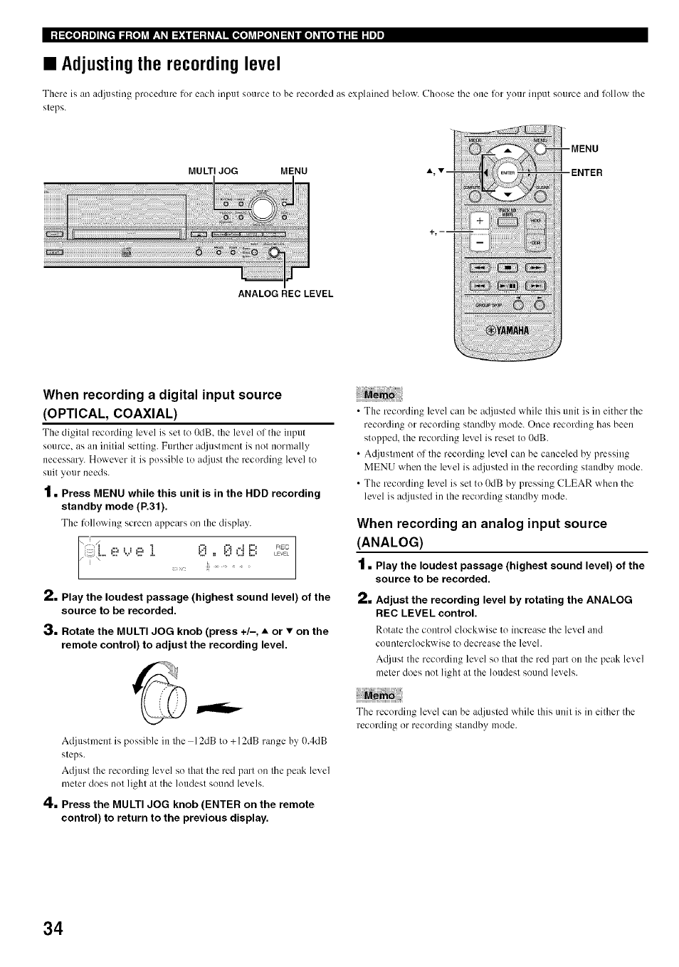 Adjusting the recording ievel | Yamaha CDR-HD1500 User Manual | Page 40 / 90