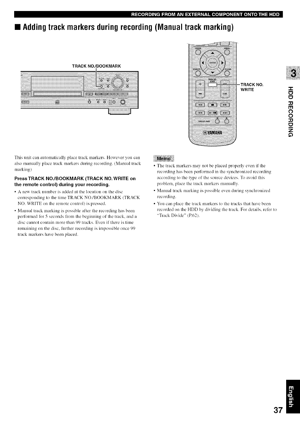 Memo | Yamaha CDR-HD1500 User Manual | Page 43 / 90