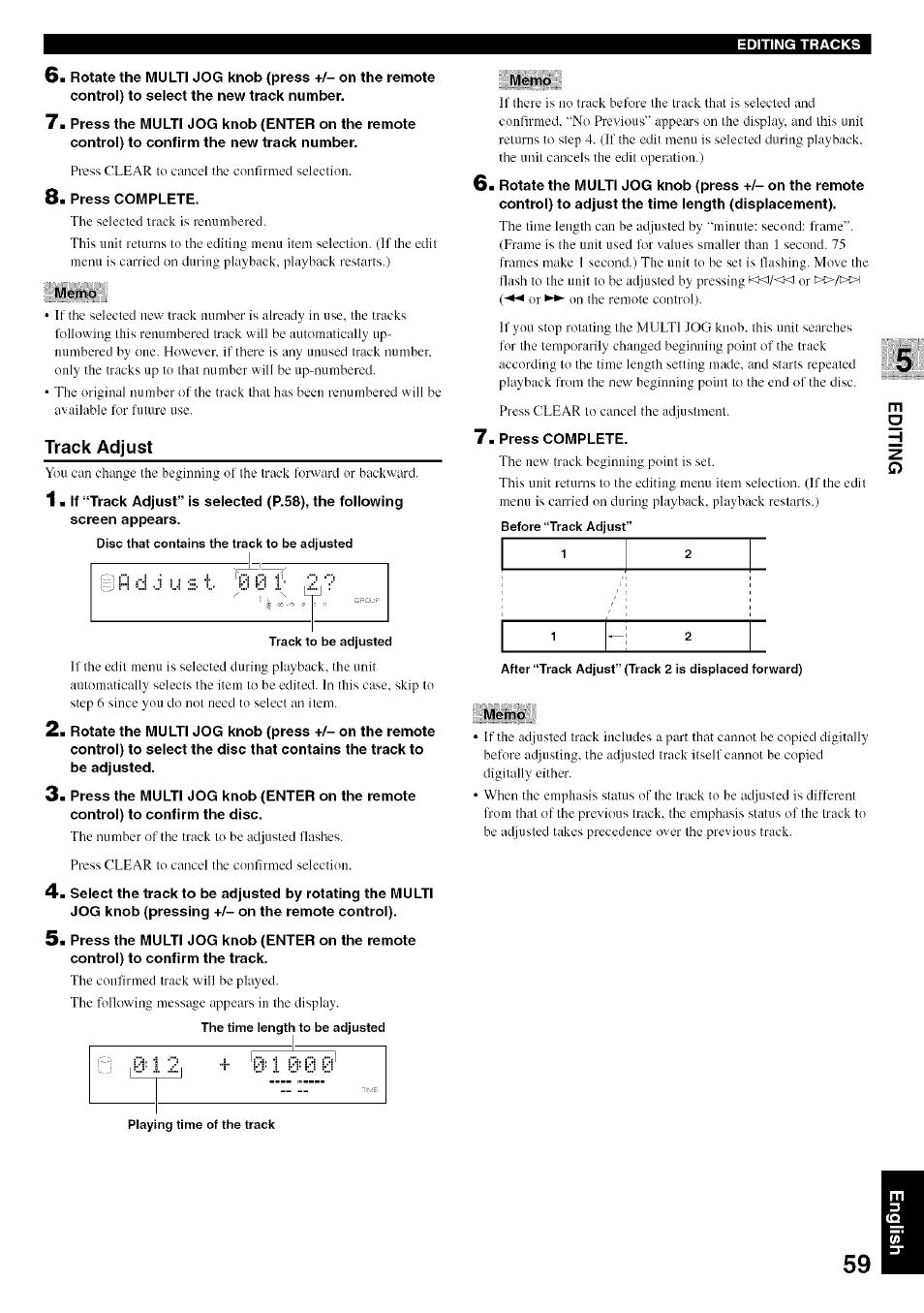 Track adjust | Yamaha CDR-HD1500 User Manual | Page 65 / 90