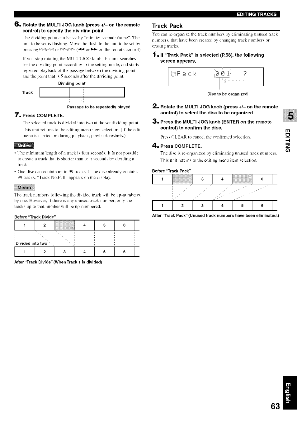 Press complete, Moino, Track pack | Yamaha CDR-HD1500 User Manual | Page 69 / 90