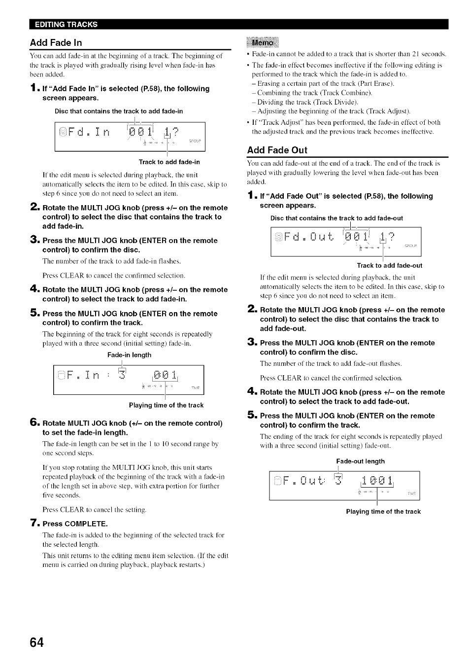 Add fade in, Add fade out | Yamaha CDR-HD1500 User Manual | Page 70 / 90