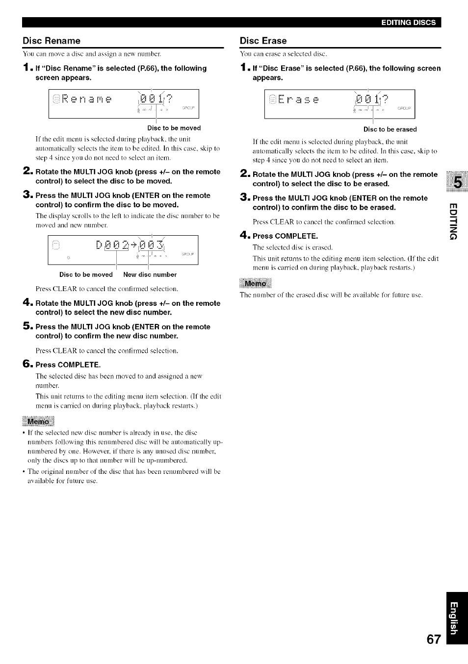 Disc rename | Yamaha CDR-HD1500 User Manual | Page 73 / 90