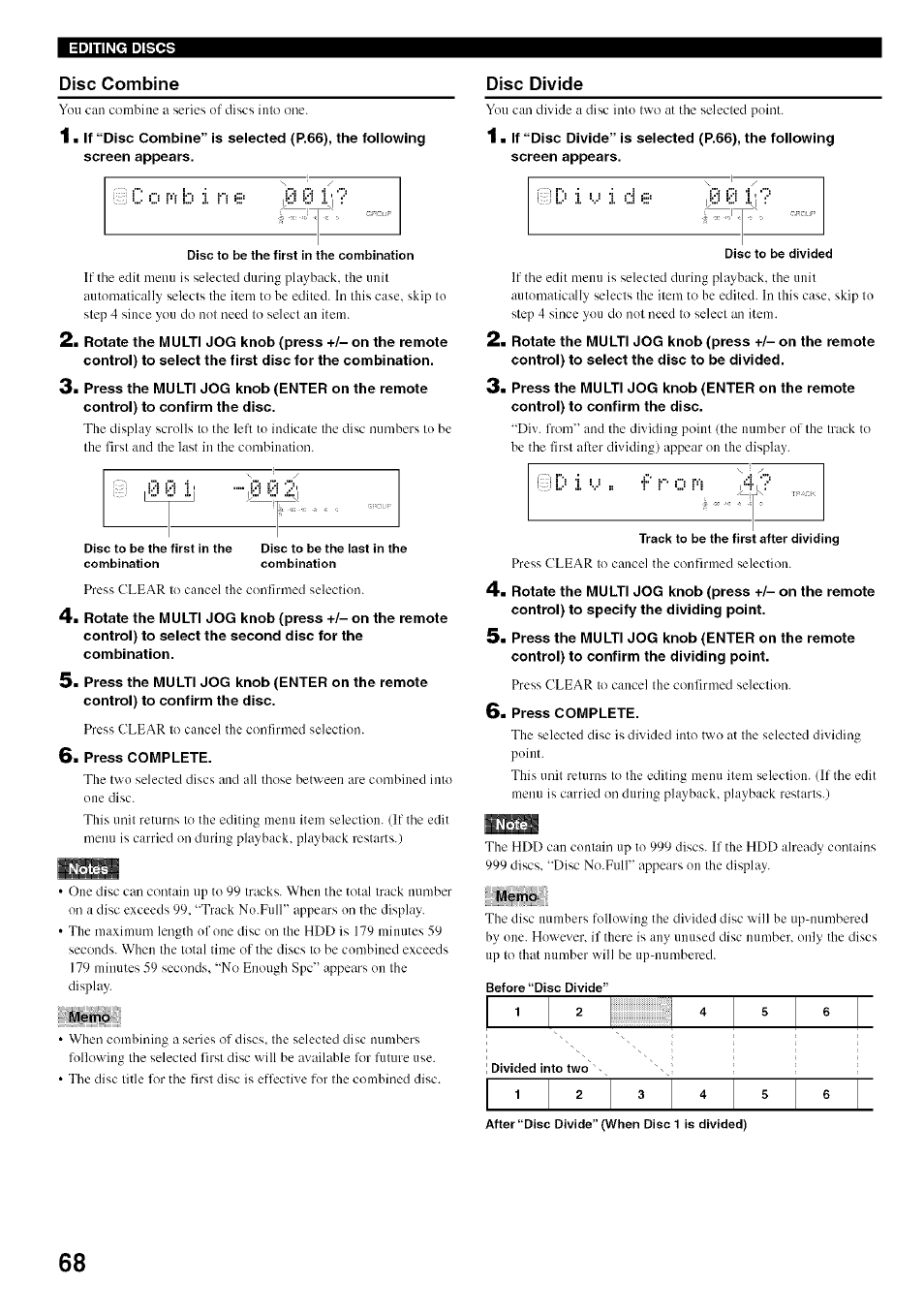 Disc combine | Yamaha CDR-HD1500 User Manual | Page 74 / 90