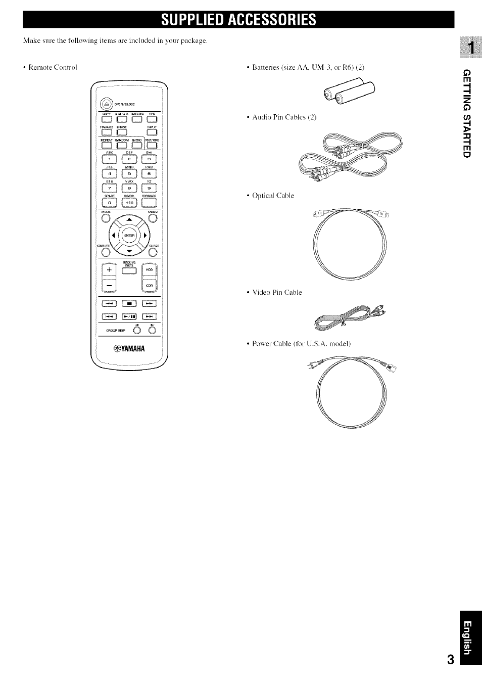 Supplied accessories | Yamaha CDR-HD1500 User Manual | Page 9 / 90