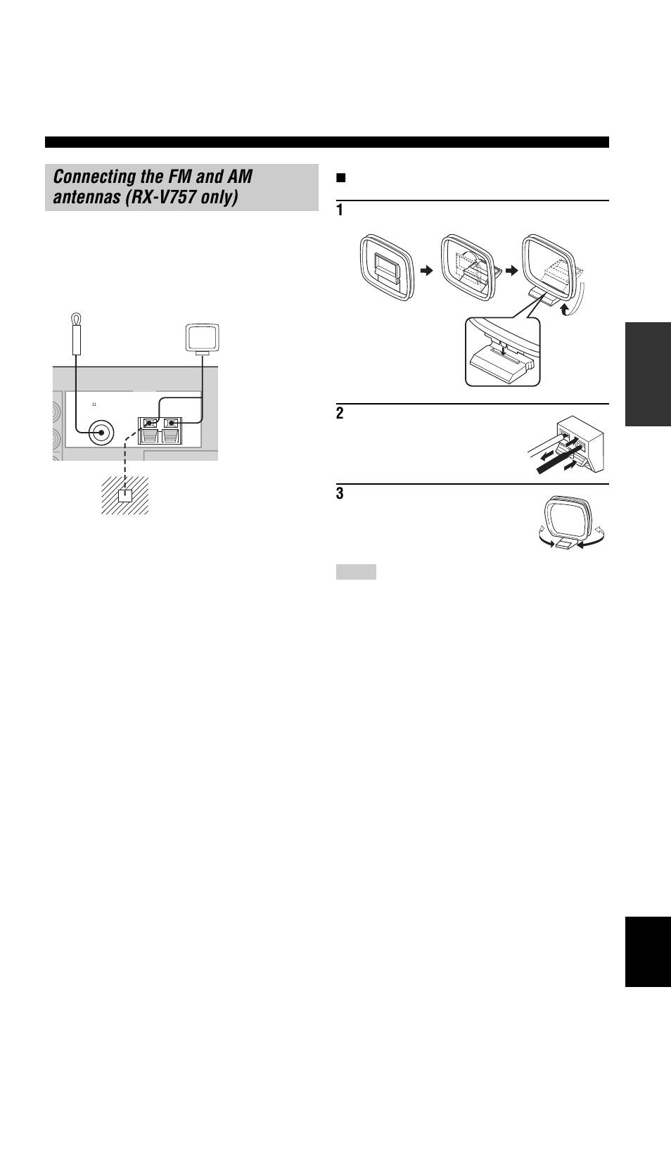 Connecting the fm and am antennas (rx-v757 only) | Yamaha RX-V757 User Manual | Page 23 / 97