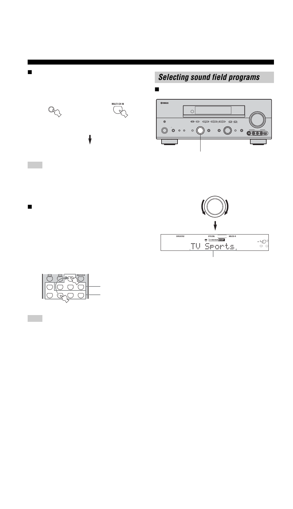 Selecting sound field programs, Tv sports | Yamaha RX-V757 User Manual | Page 34 / 97