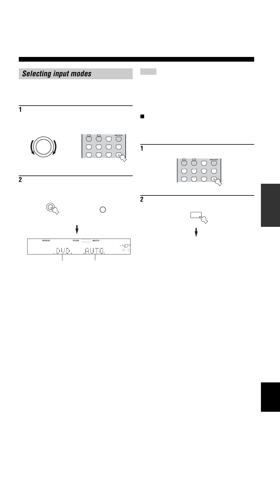 Selecting input modes, Straight, Displaying information about the input source | Yamaha RX-V757 User Manual | Page 39 / 97