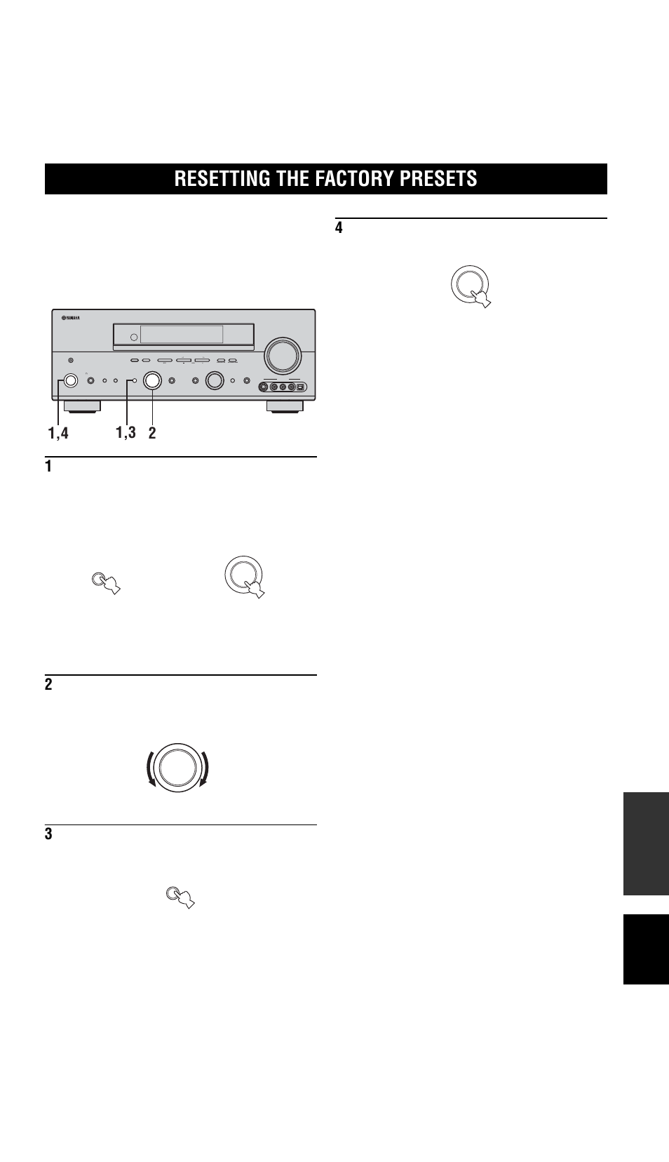 Resetting the factory presets | Yamaha RX-V757 User Manual | Page 93 / 97