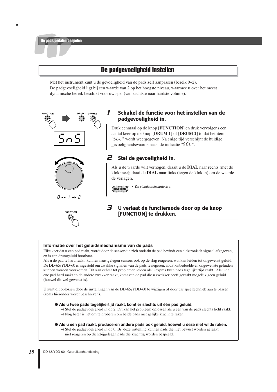 De padgevoeligheid instellen | Yamaha DD-65 User Manual | Page 18 / 60