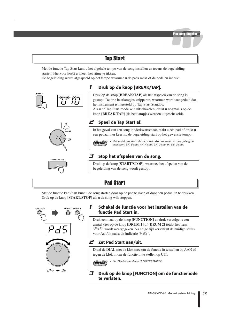 Tap start, Pad start | Yamaha DD-65 User Manual | Page 23 / 60