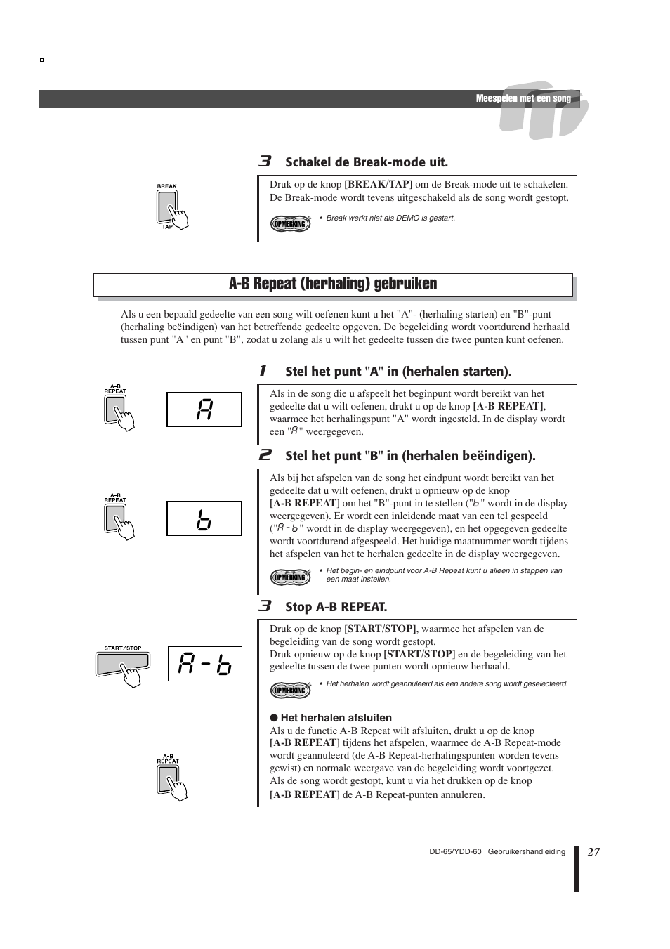 A-b repeat (herhaling) gebruiken | Yamaha DD-65 User Manual | Page 27 / 60