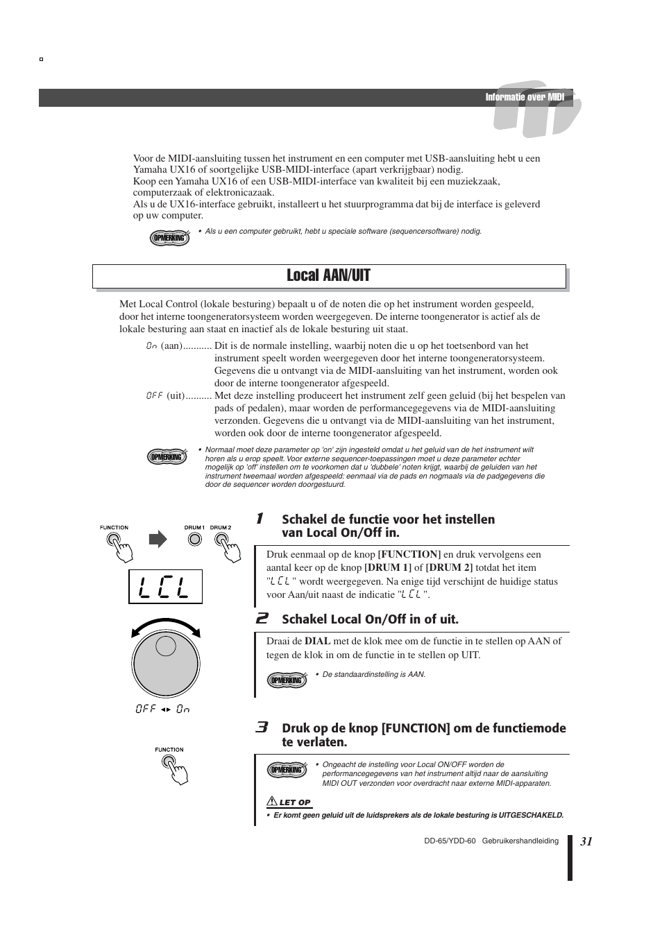 Local aan/uit | Yamaha DD-65 User Manual | Page 31 / 60