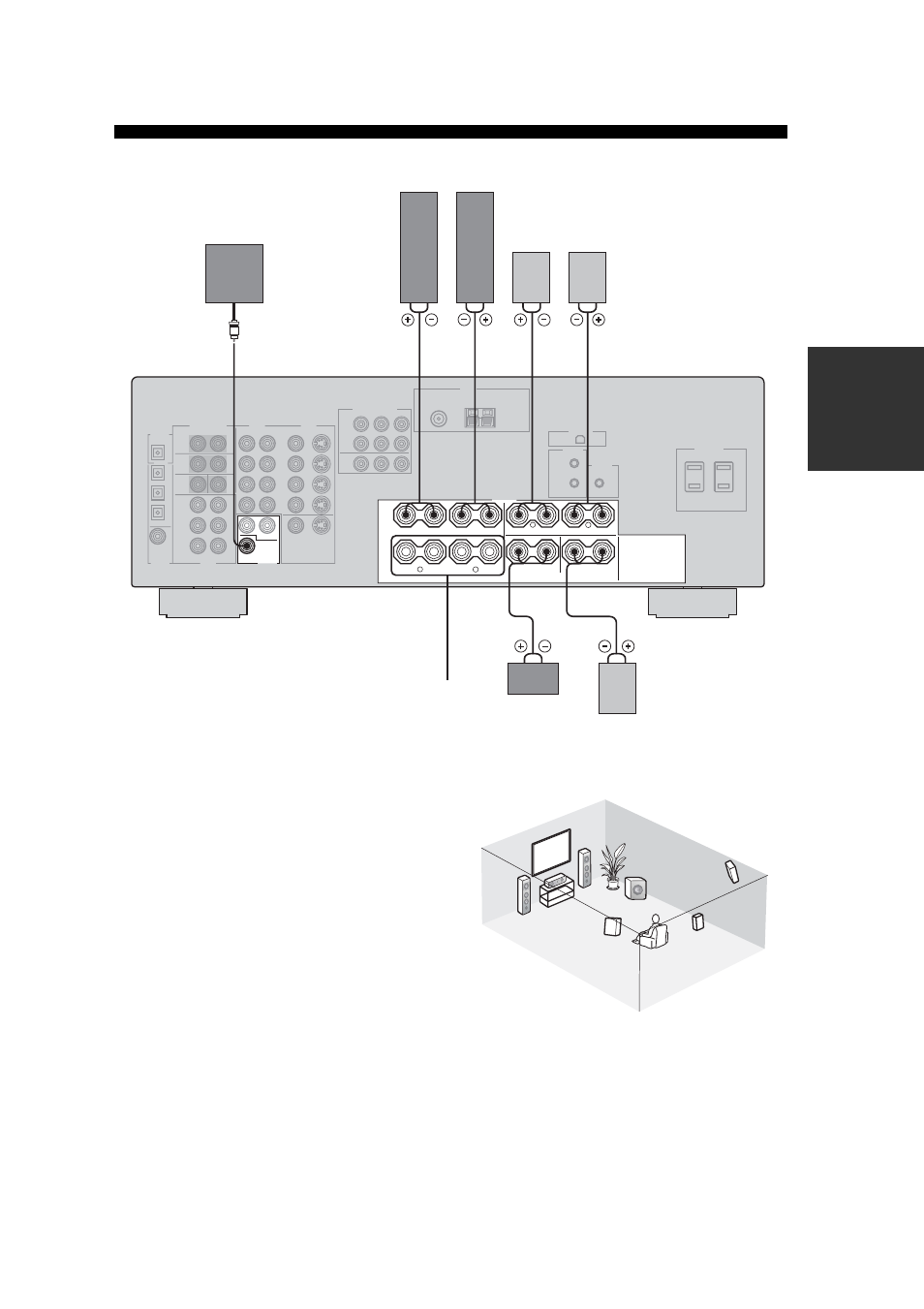 Front terminals, Center terminals, Surround terminals | Subwoofer jack, Surround back terminals | Yamaha RX-V557 User Manual | Page 17 / 92