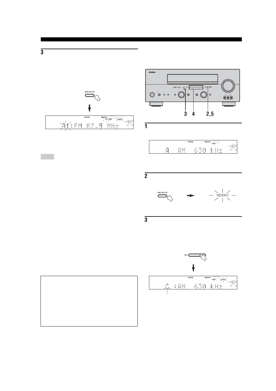 Automatic preset tuning options, Manually presetting stations | Yamaha RX-V557 User Manual | Page 40 / 92