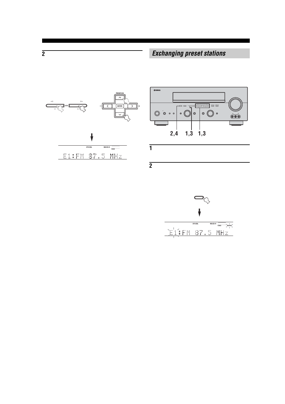 Exchanging preset stations | Yamaha RX-V557 User Manual | Page 42 / 92